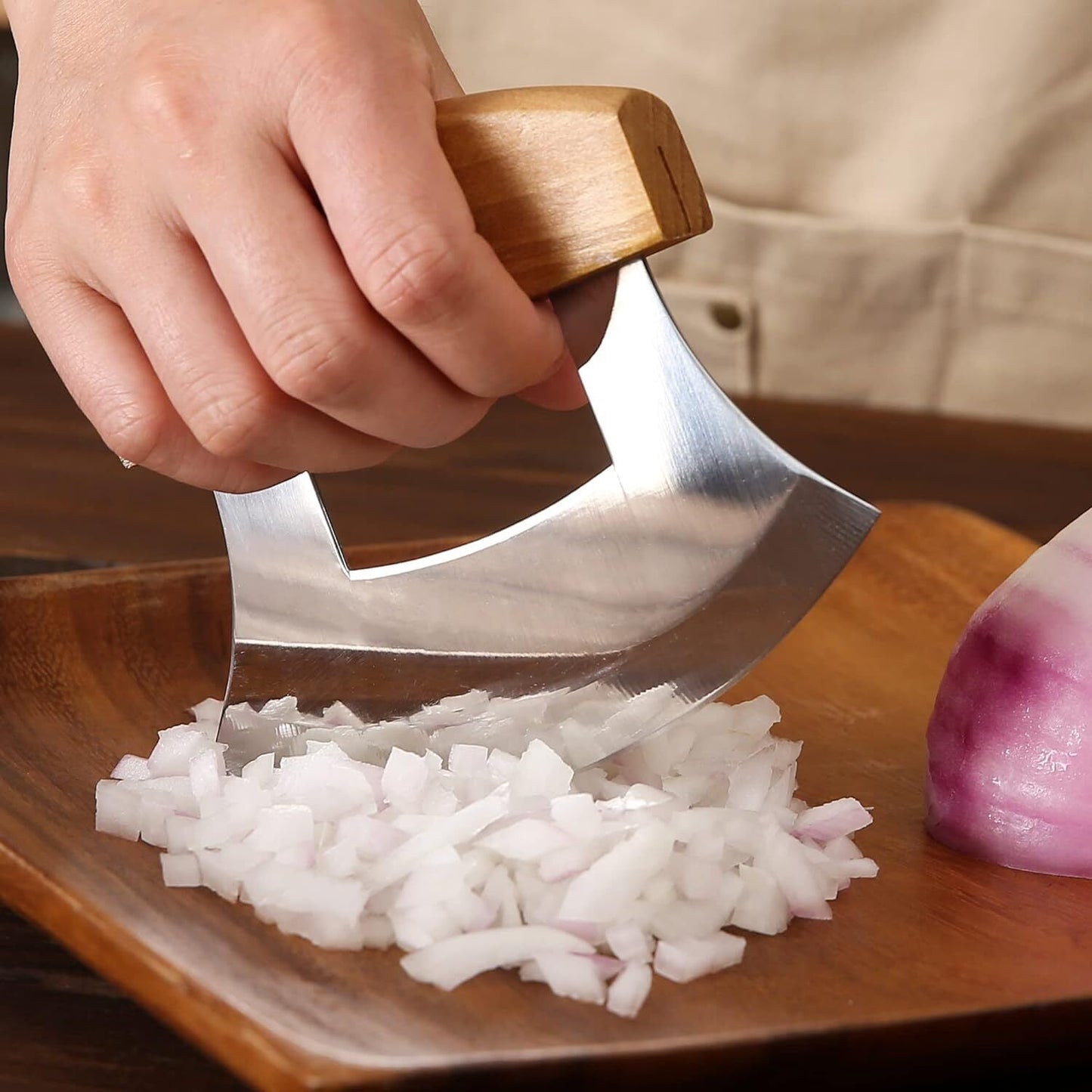 5Inch Alaskan Mezzaluna Ulu Knife, Salad Veggies Rocker Chopper Slicer Cu