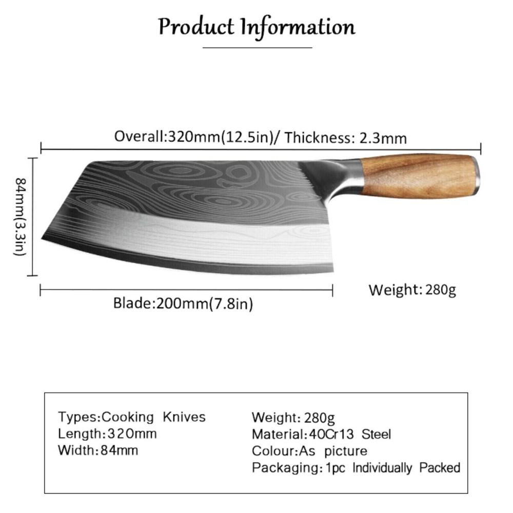 Asian Cleaver Kitchen Knife with Stainless Steel Blade