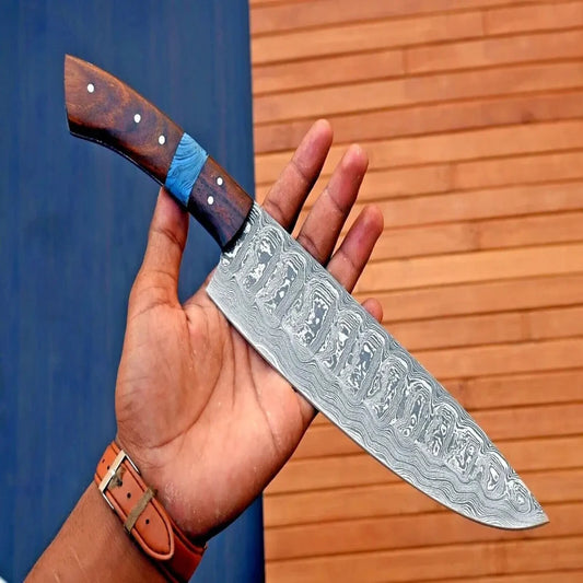 Custom Damascus Chef Knife with Wood Handle