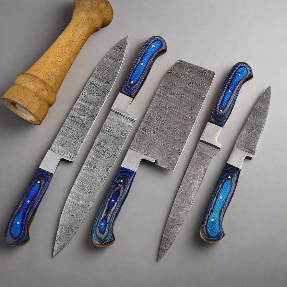 Hand-Forged Damascus Chef Knife Set - Kitchen Knife Collection