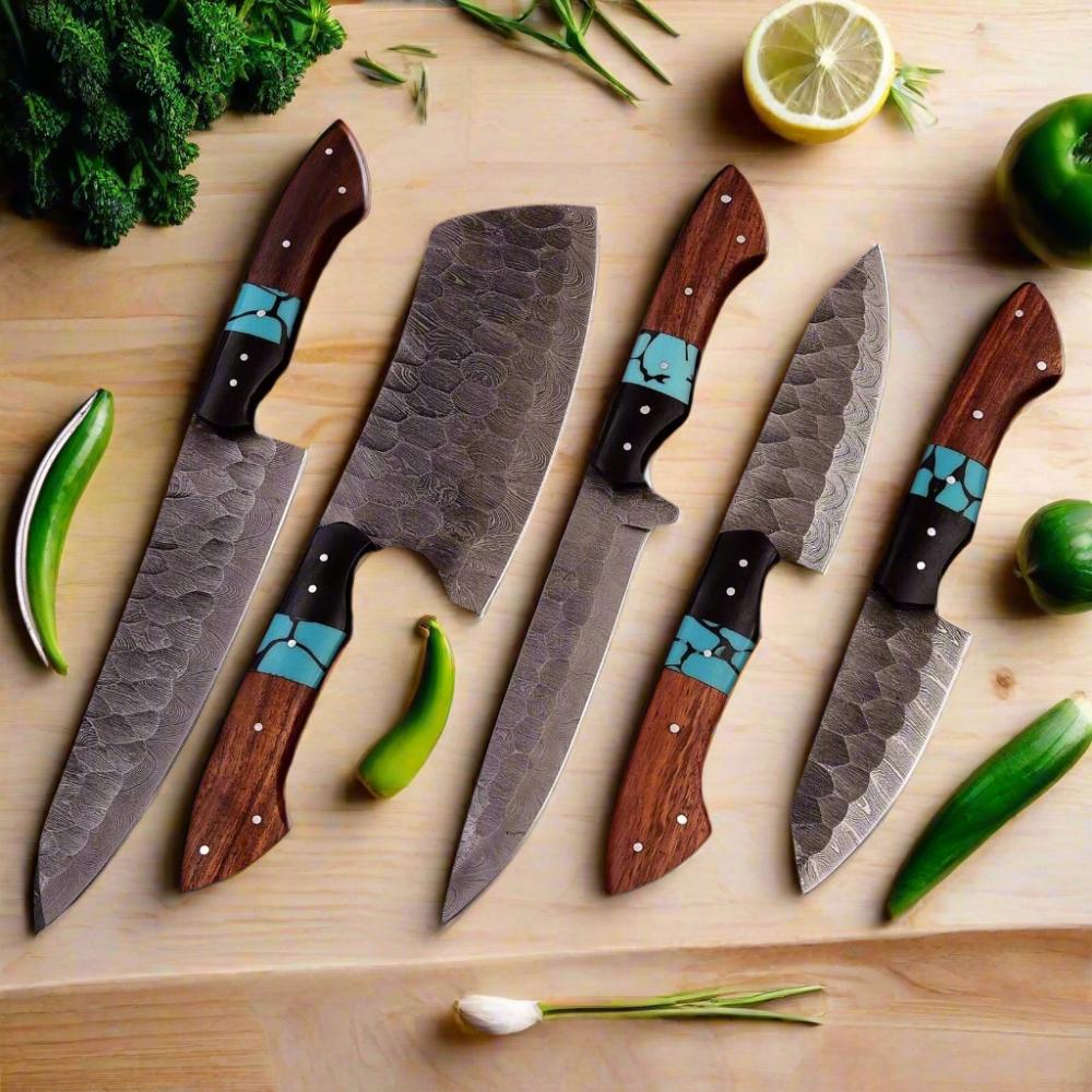 Professional Damascus Steel Chef Knife Set - Handmade Kitchen Knives