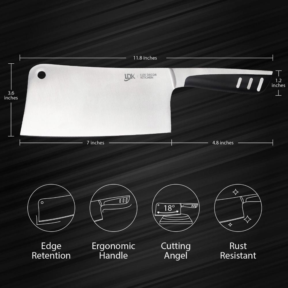 Professional Chef Cleaver Kitchen Knife for Meat and Vegetable Cutting - Size Measurement