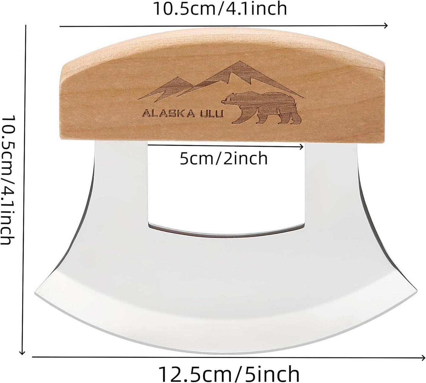 5Inch Alaskan Mezzaluna Ulu Knife, Salad Veggies Rocker Chopper Slicer Cu