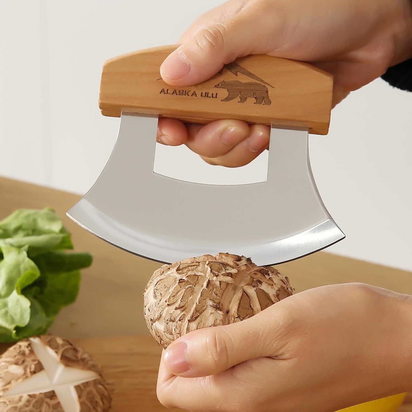 5Inch Alaskan Mezzaluna Ulu Knife, Salad Veggies Rocker Chopper Slicer Cu