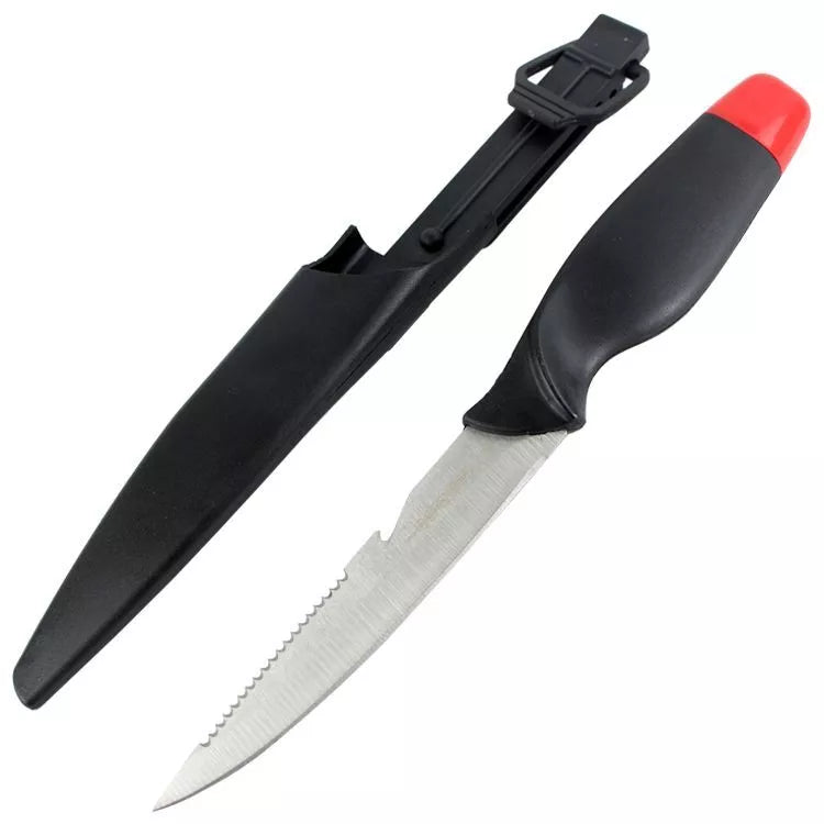 Defender 10.5" Red fillet knife with serrated edge and Sheath