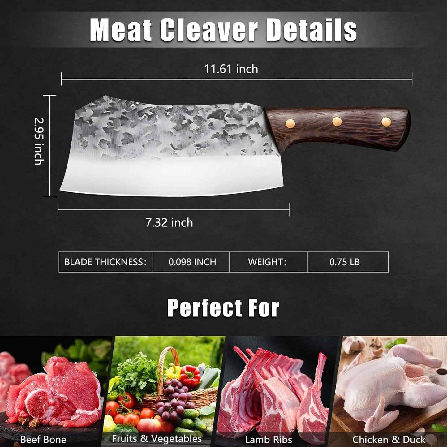 Forged Chef Cleaver Knife for Bone and Meat Cutting