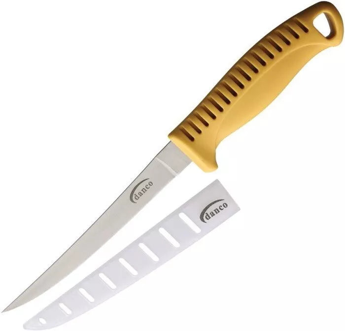 Danco 6 inch Stainless Steel Fillet Knife with Synthetic Yellow Handle