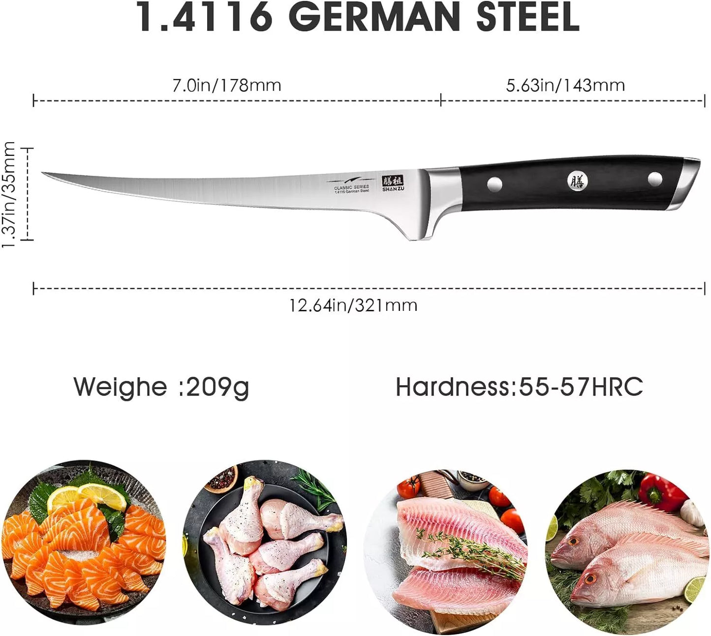 SHAN ZU 7 inch Japanese Fillet Knife Ultra Sharp
