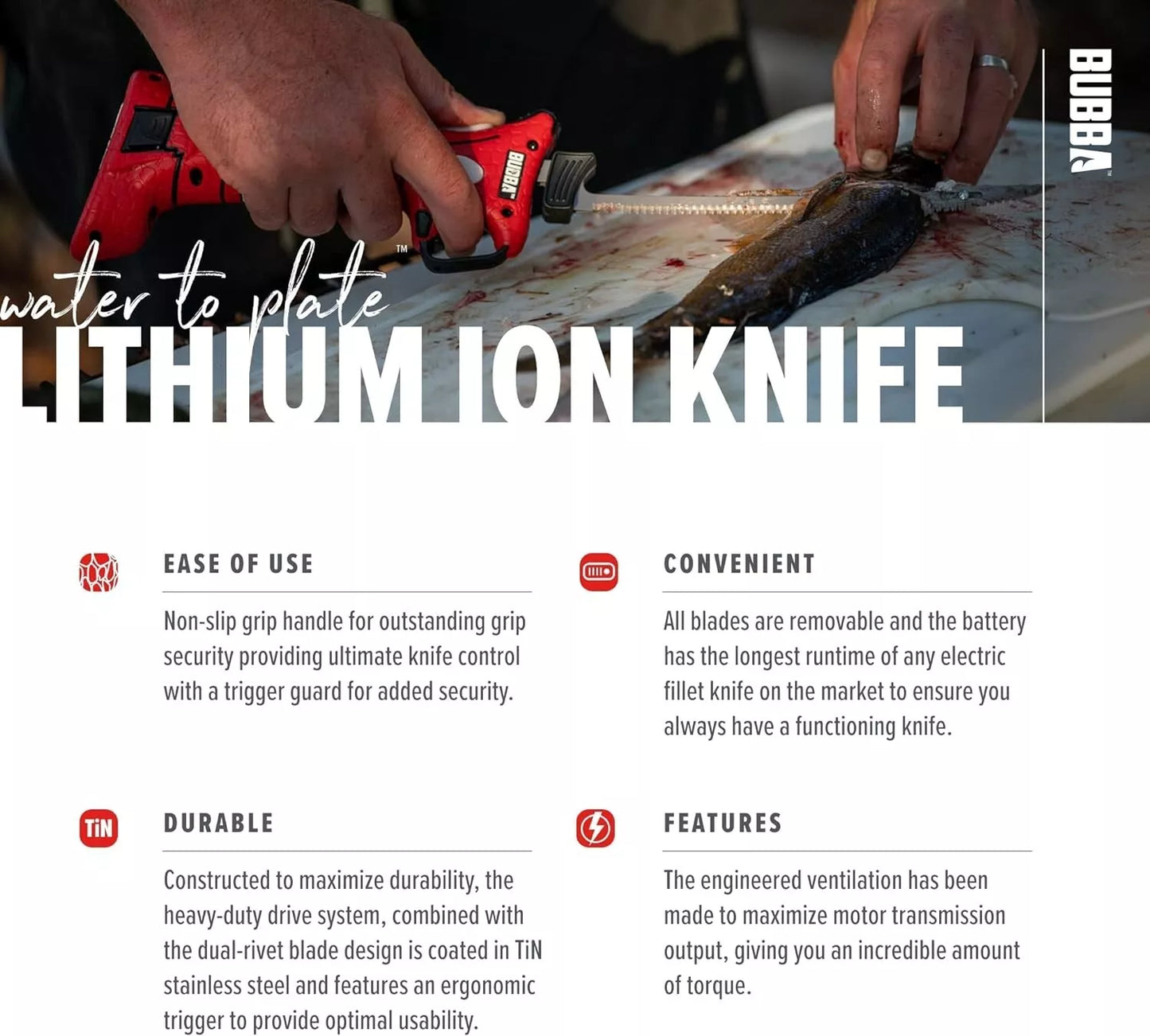 Bubba 1-Set Lithium Ion Electric Fillet Knife with Stainless Steel Blade (Model 1095705)