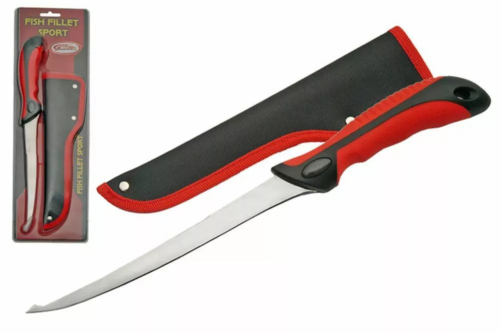 12.5" Red & Black Fish Fillet Knife with Sheath