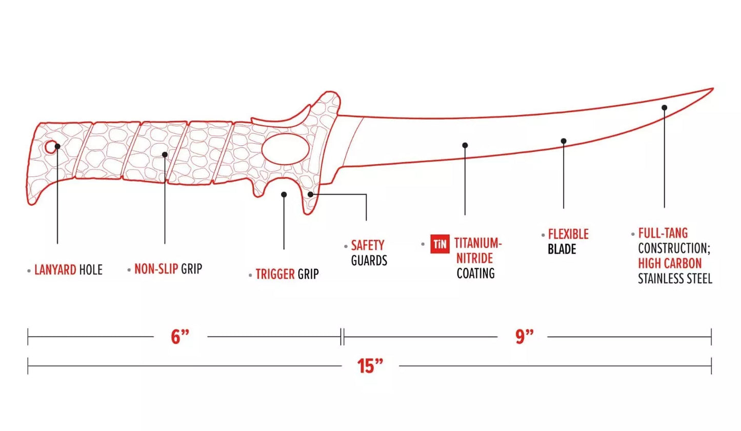 Bubba 9" Tapered Flex Blade Fillet Knife, Stainless Steel