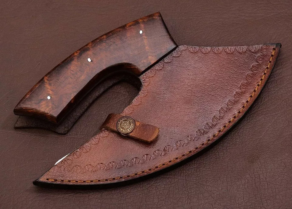 Custom Hand-Forged Carbon Steel Alaskan Ulu Knife with Sheath