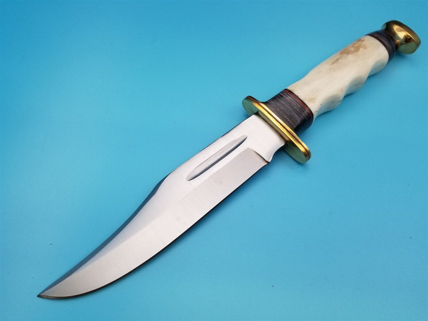 Bowie Knife with White Bone Handle and Sheath