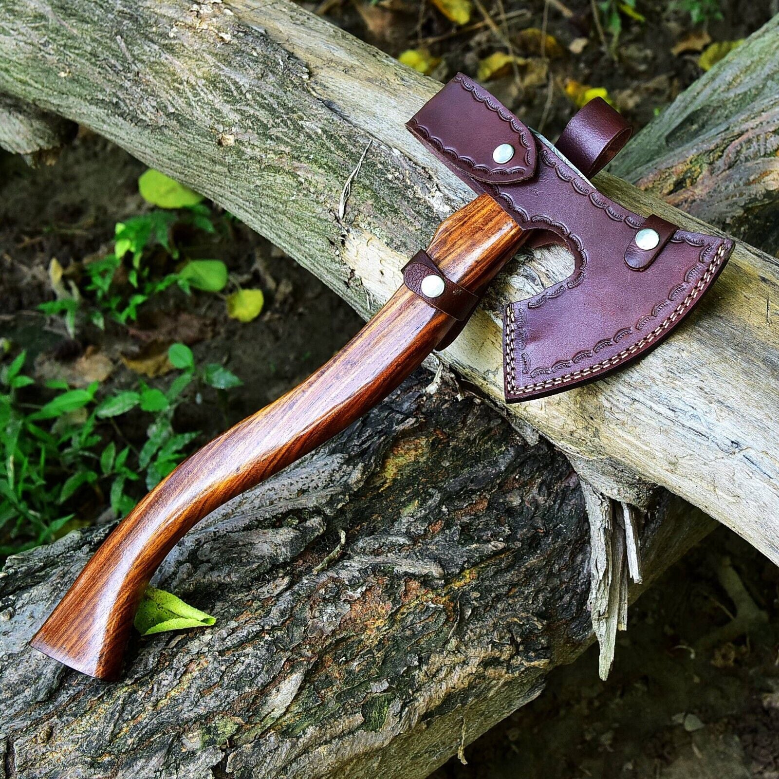 Hand-Forged Viking Axe with Bearded Damascus Steel Head