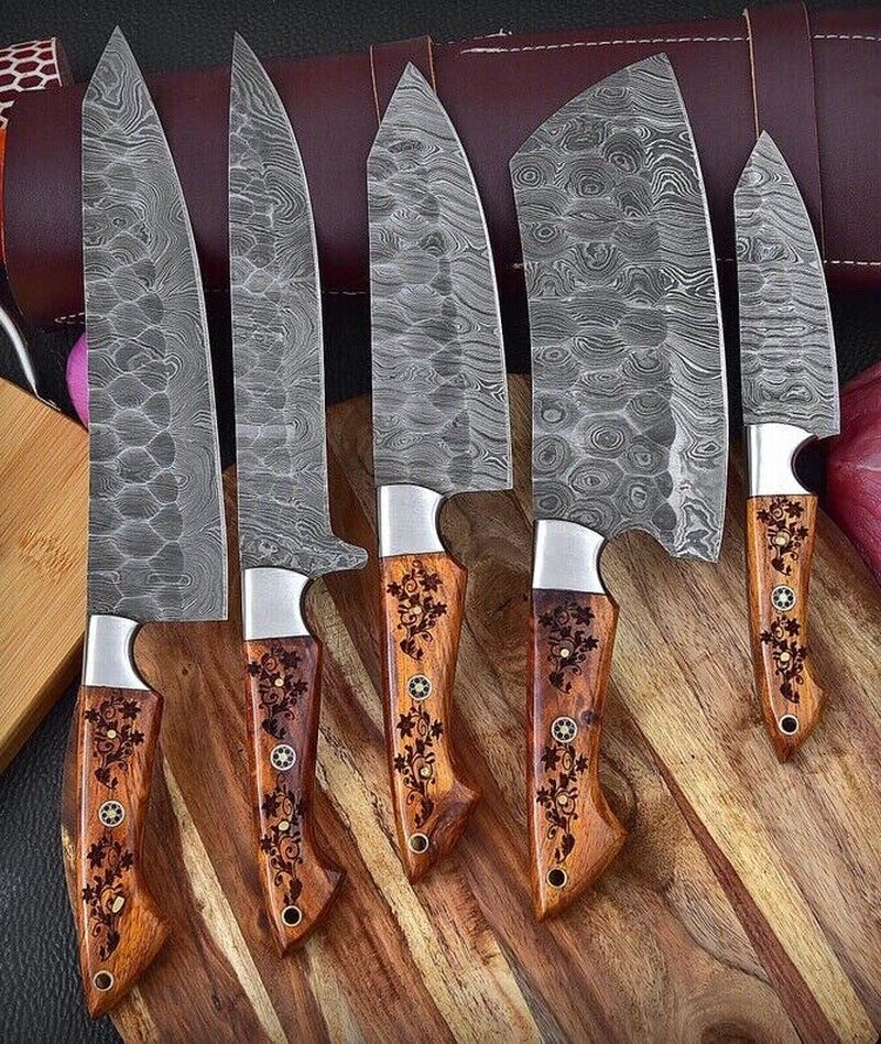 Handmade HAND FORGED DAMASCUS STEEL CHEF KNIFE Set Kitchen Knives Set -508X