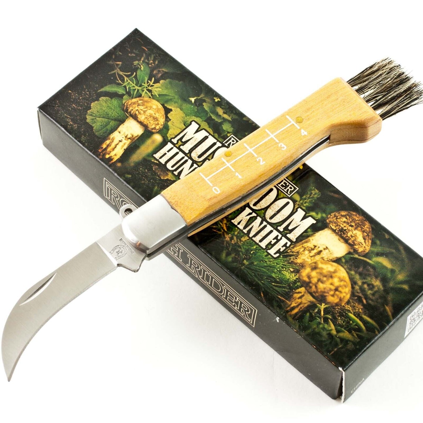 Rough Rider Mushroom Folding Knife with Wood Handle and Brush