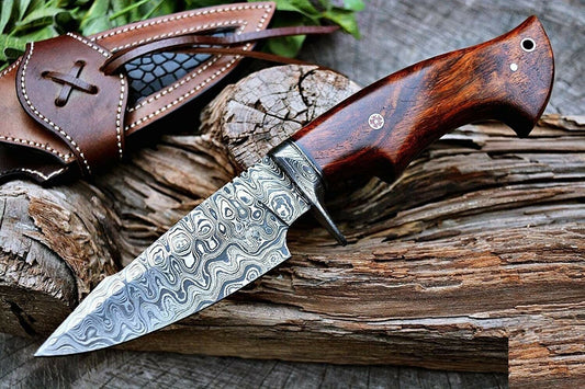 Handmade Damascus Hunting Knife with Rosewood Handle