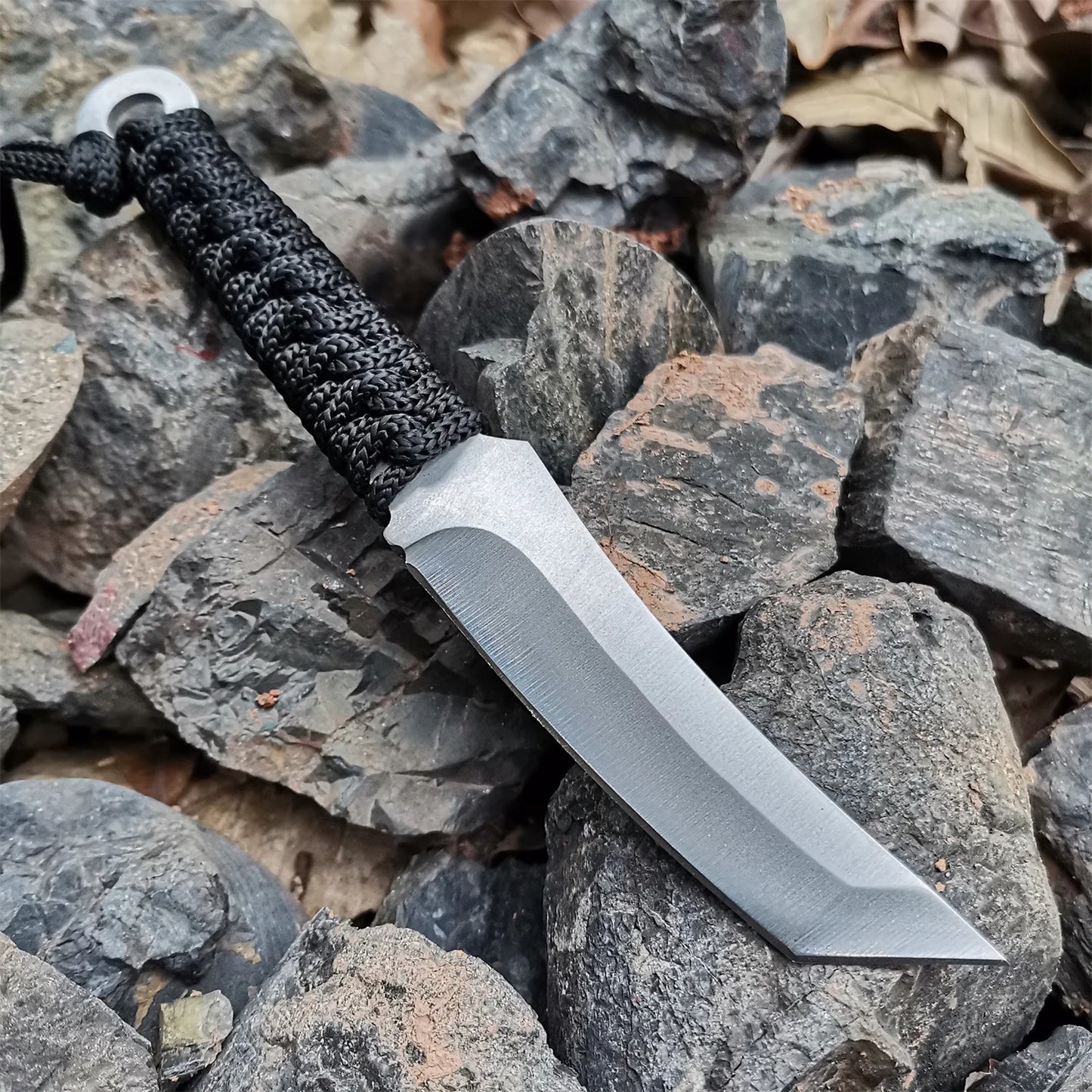 Outdoor Tactical Tanto Knife with Fixed Blade and Sheath