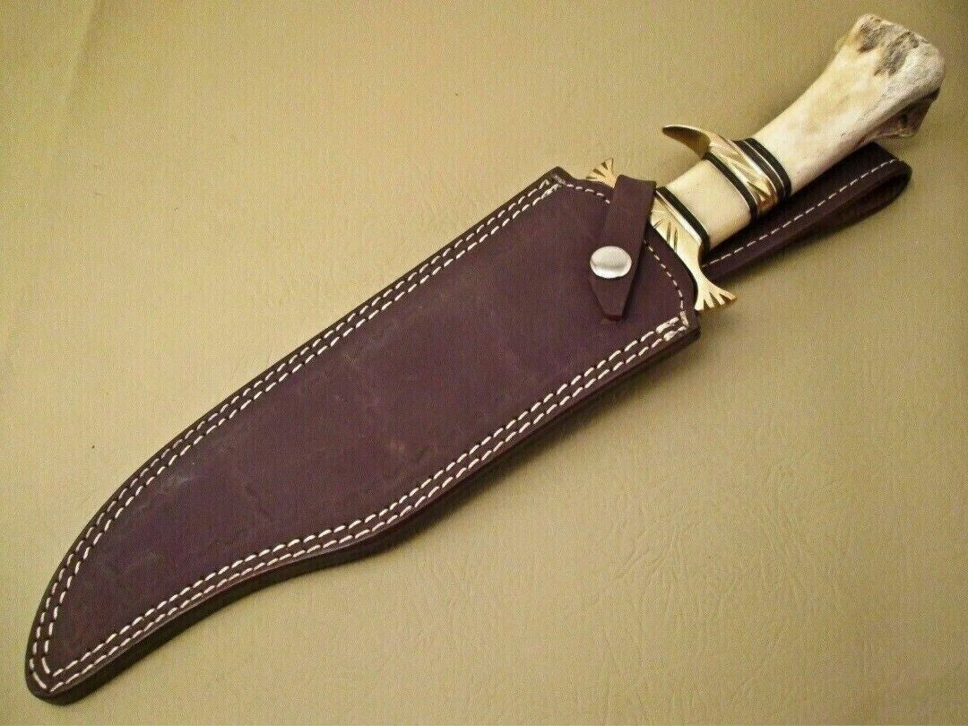 Custom Damascus Steel Bowie Knife with Camel Bone Handle