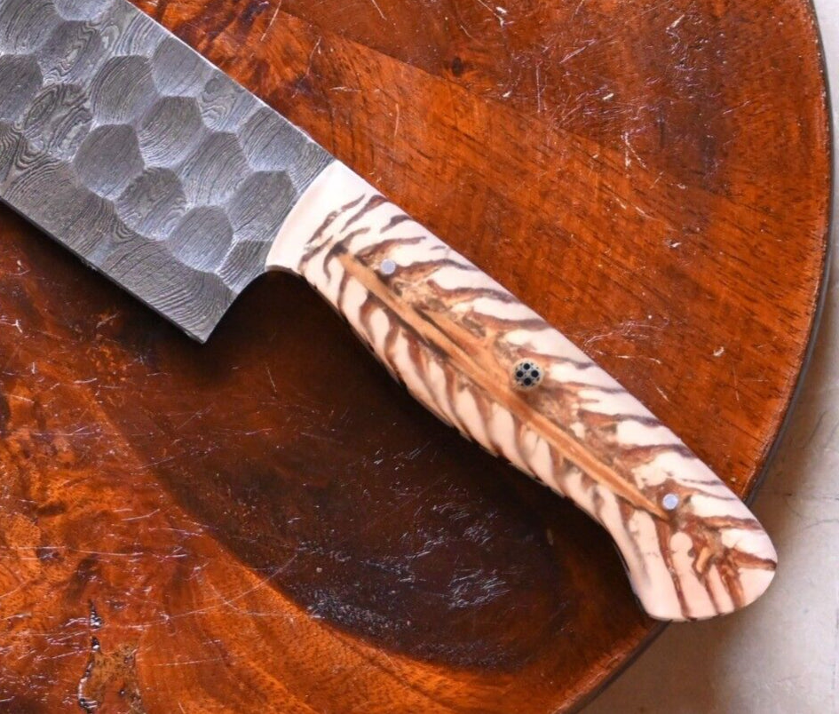 Custom Handmade Damascus Chef Knife with Pinecone Handle