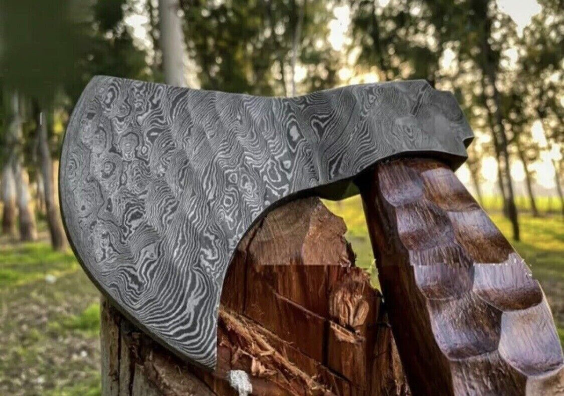 Bearded Viking Damascus Axe for Camping and Hatchet Use