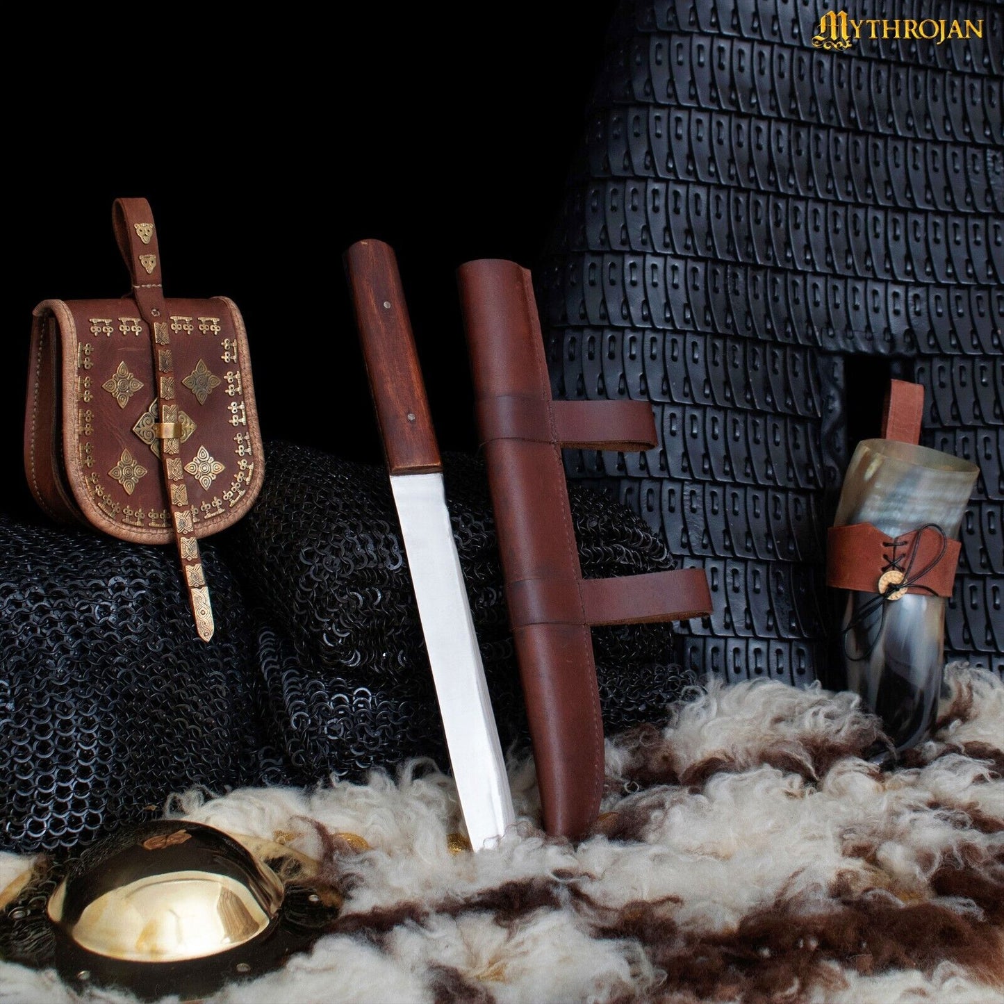 Hand-Forged Viking Knife with Leather Sheath - Seax Design