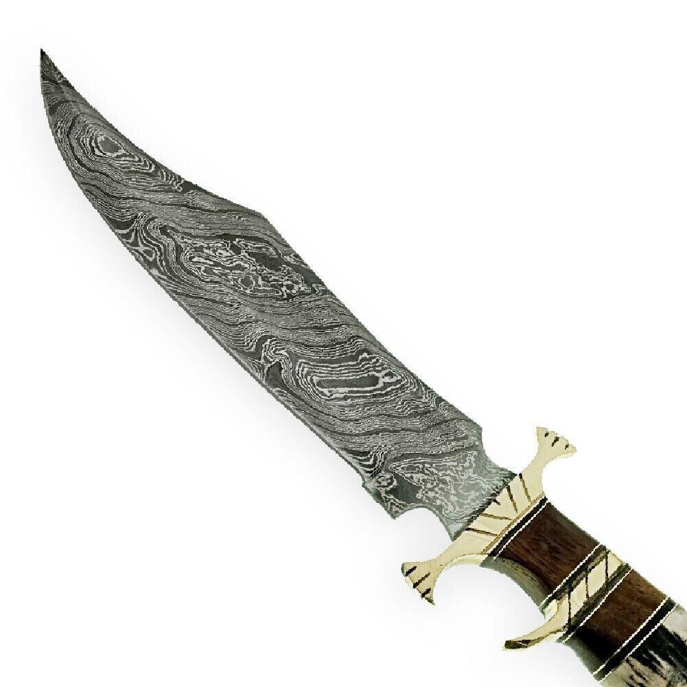 Damascus Bowie Knife with Stag Antler Handle