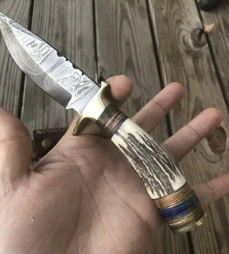 Damascus Hunting Skinning Knife with Stag Handle