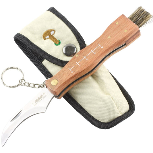 MAM Mushroom Pocket Knife with Beechwood Handle and Scale Brush