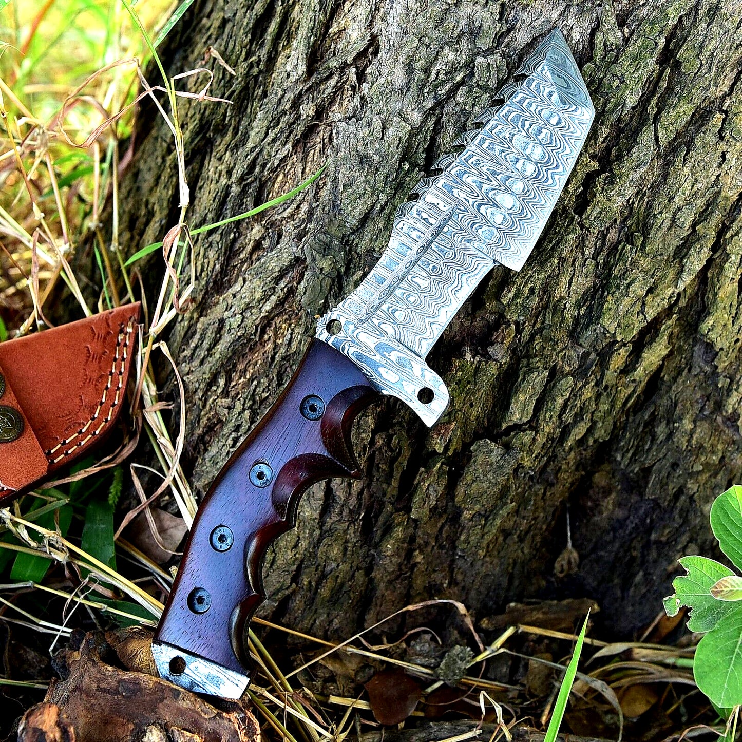 Forged Damascus Tracker Knife for Camping