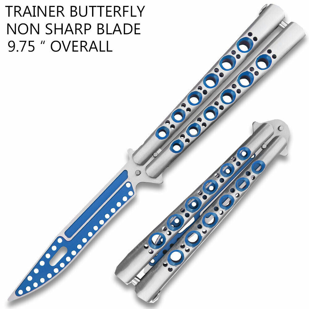 Limited Edition Blue & Silver Butterfly Knife Trainer � Non-Sharp Practice Blade