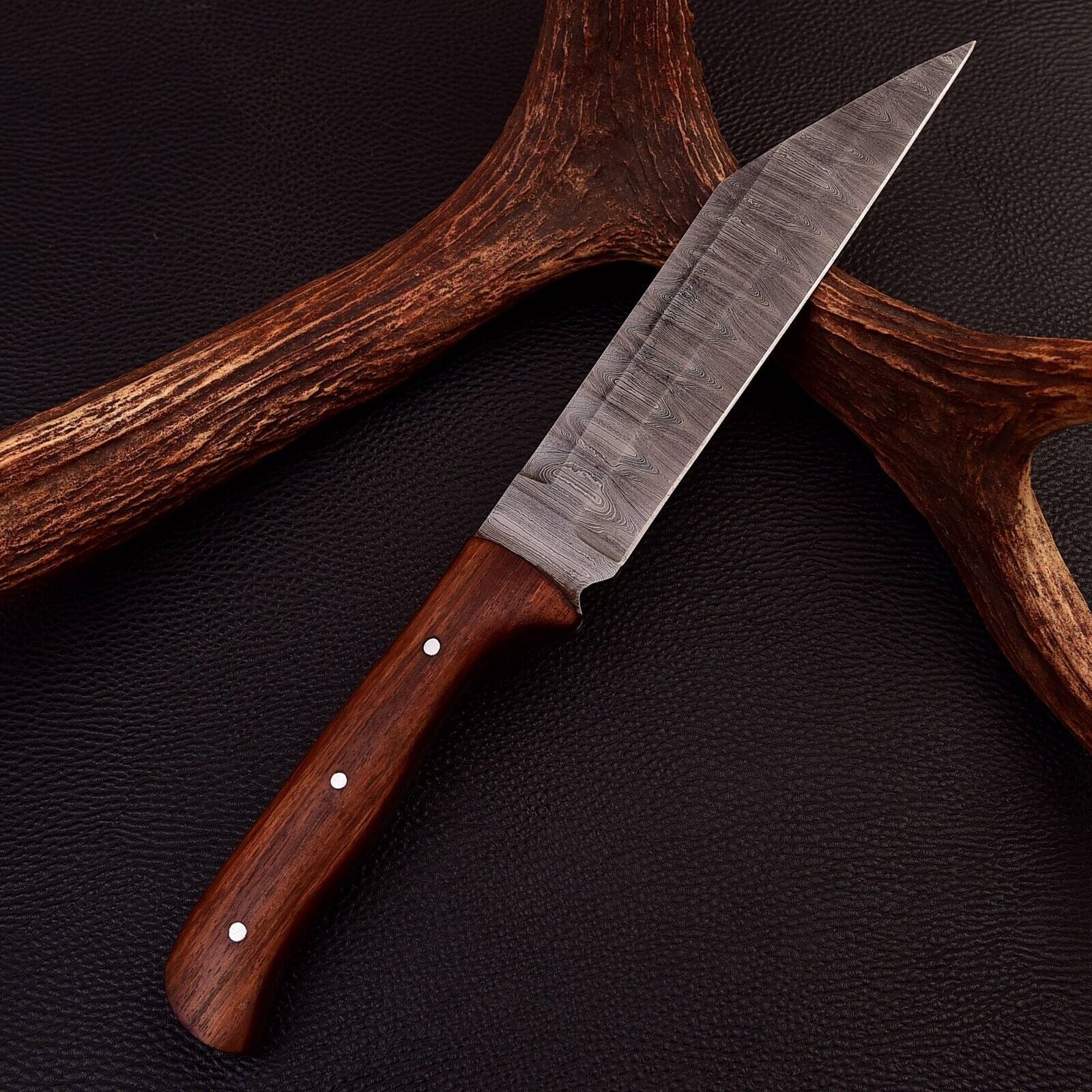 Hand-Forged Viking Chef Knife with Damascus Steel and Sheath