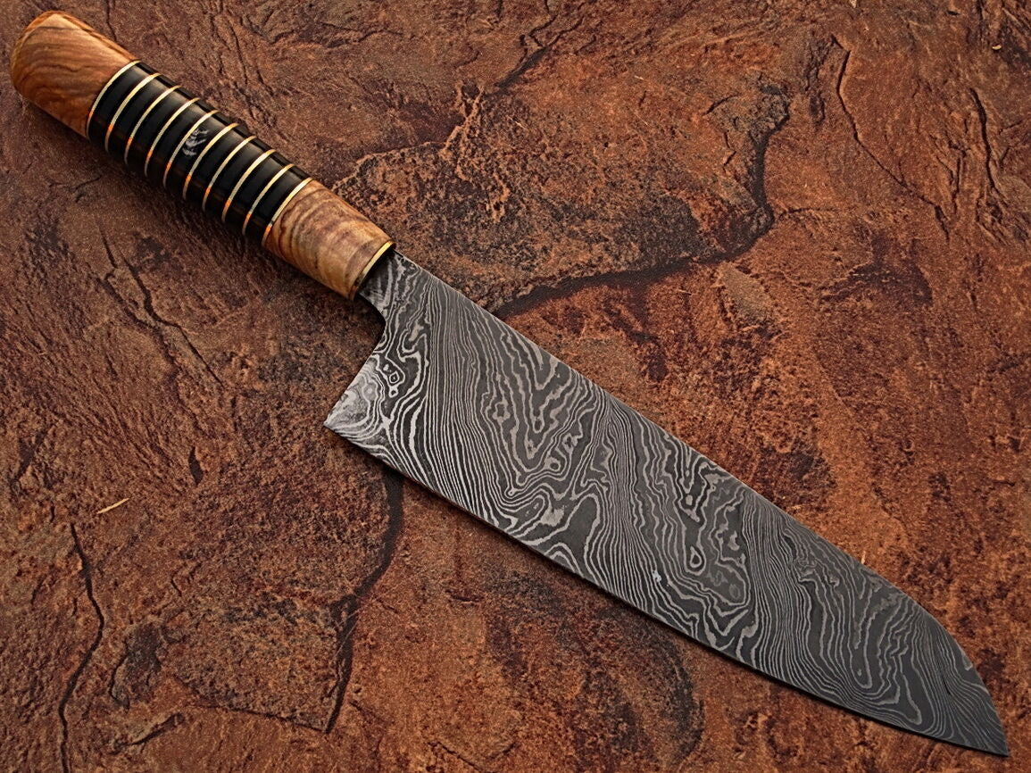 Custom Damascus Chef Knife with Olive Wood Handle