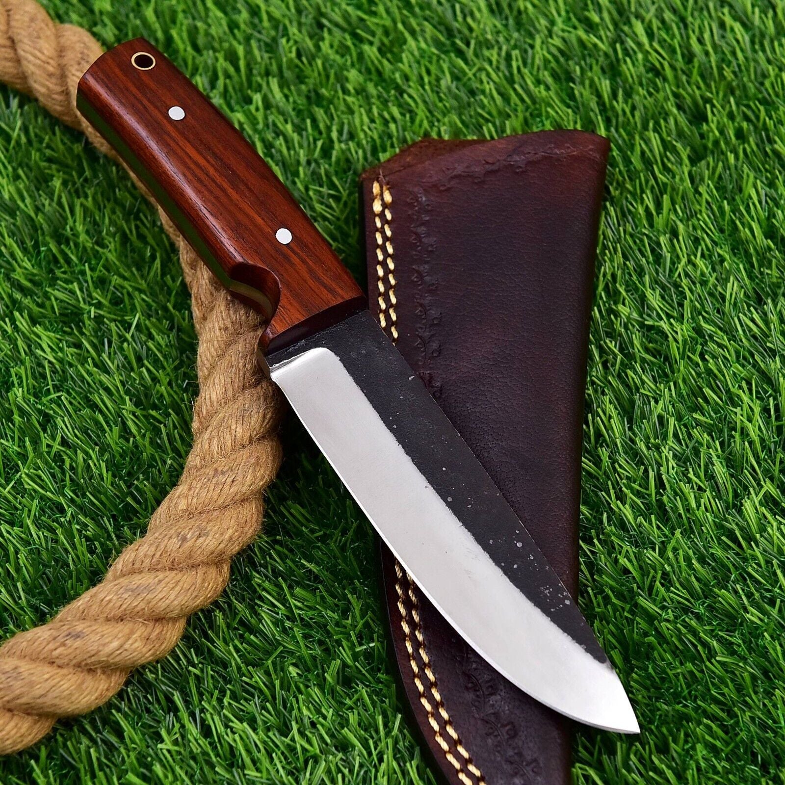 High Carbon Forged Knife with Exotic Wood Handle for Hunting