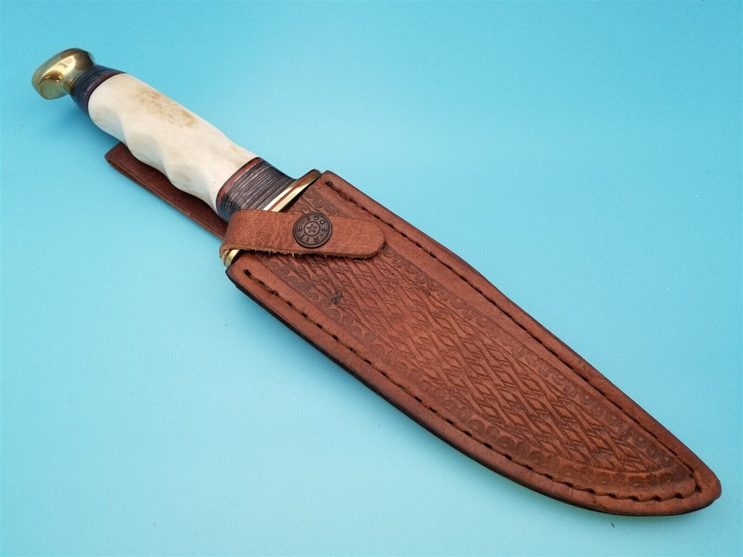 Bowie Knife with White Bone Handle and Sheath