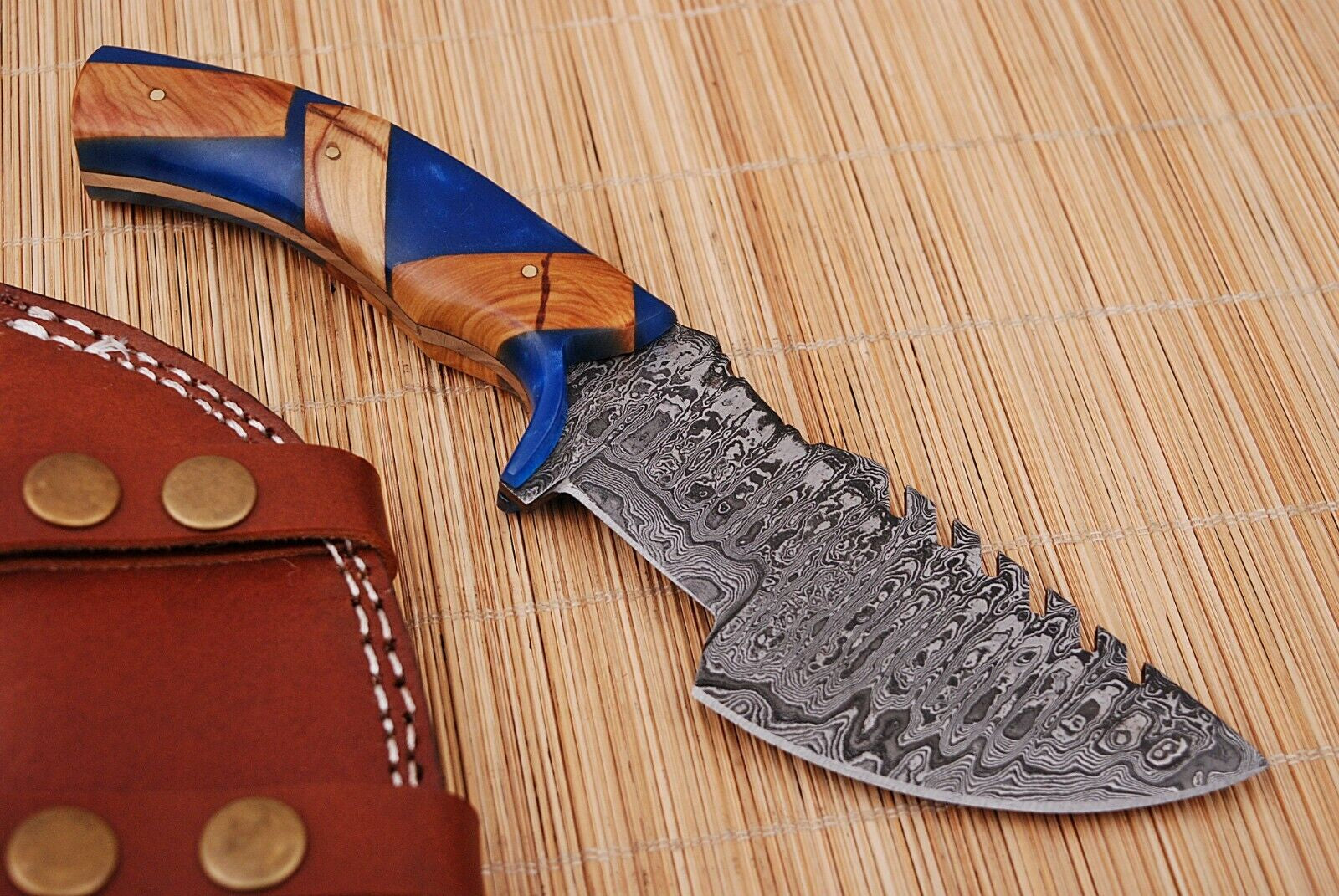 Damascus Steel Tracker Knife with Risen Handle