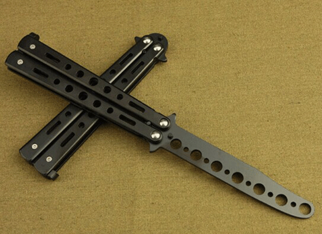 Black Stainless Steel Butterfly Knife Trainer � Metal Practice Tool for Beginners