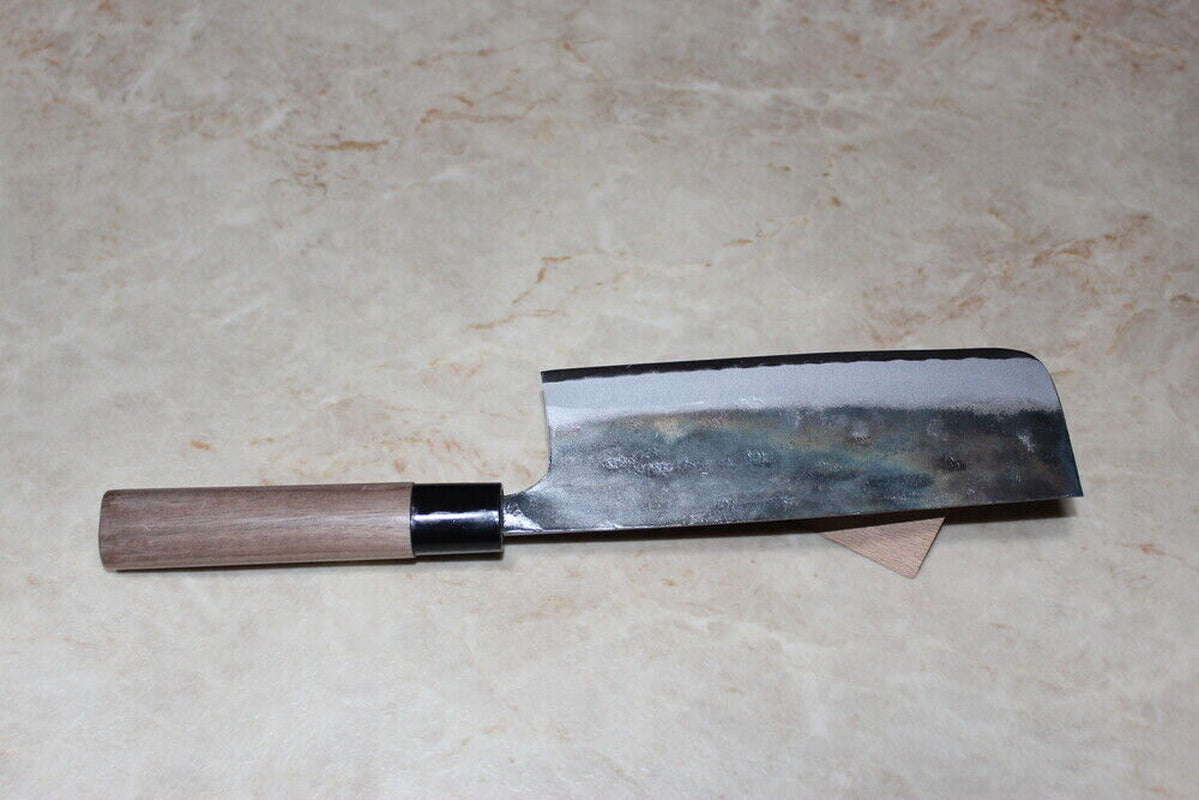 Japanese Kurouchi Nakiri Knife with Chestnut Handle