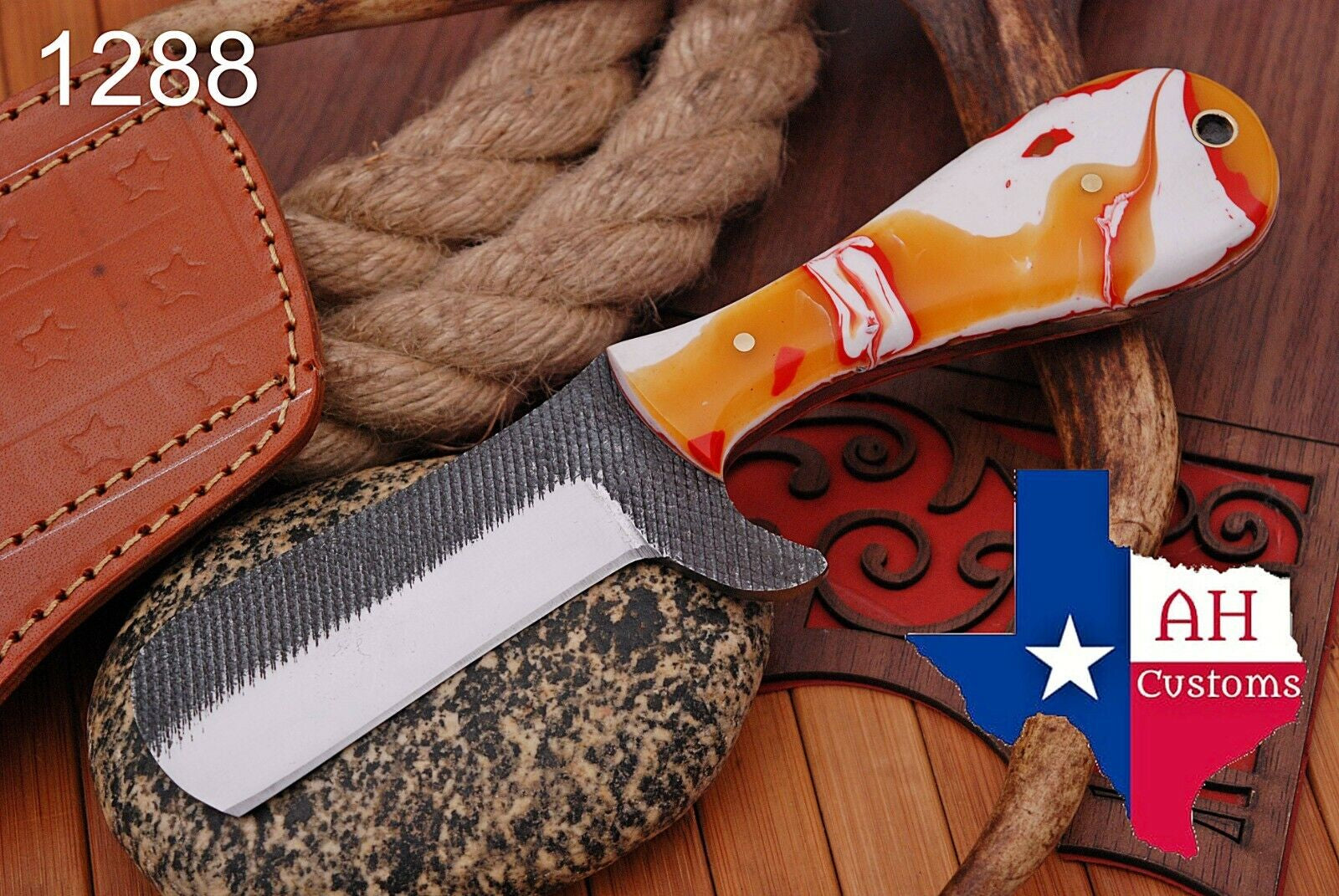 EDC Bull Cutter Knife - Hand-Forged Railroad Steel Cowboy Knife with Sheath