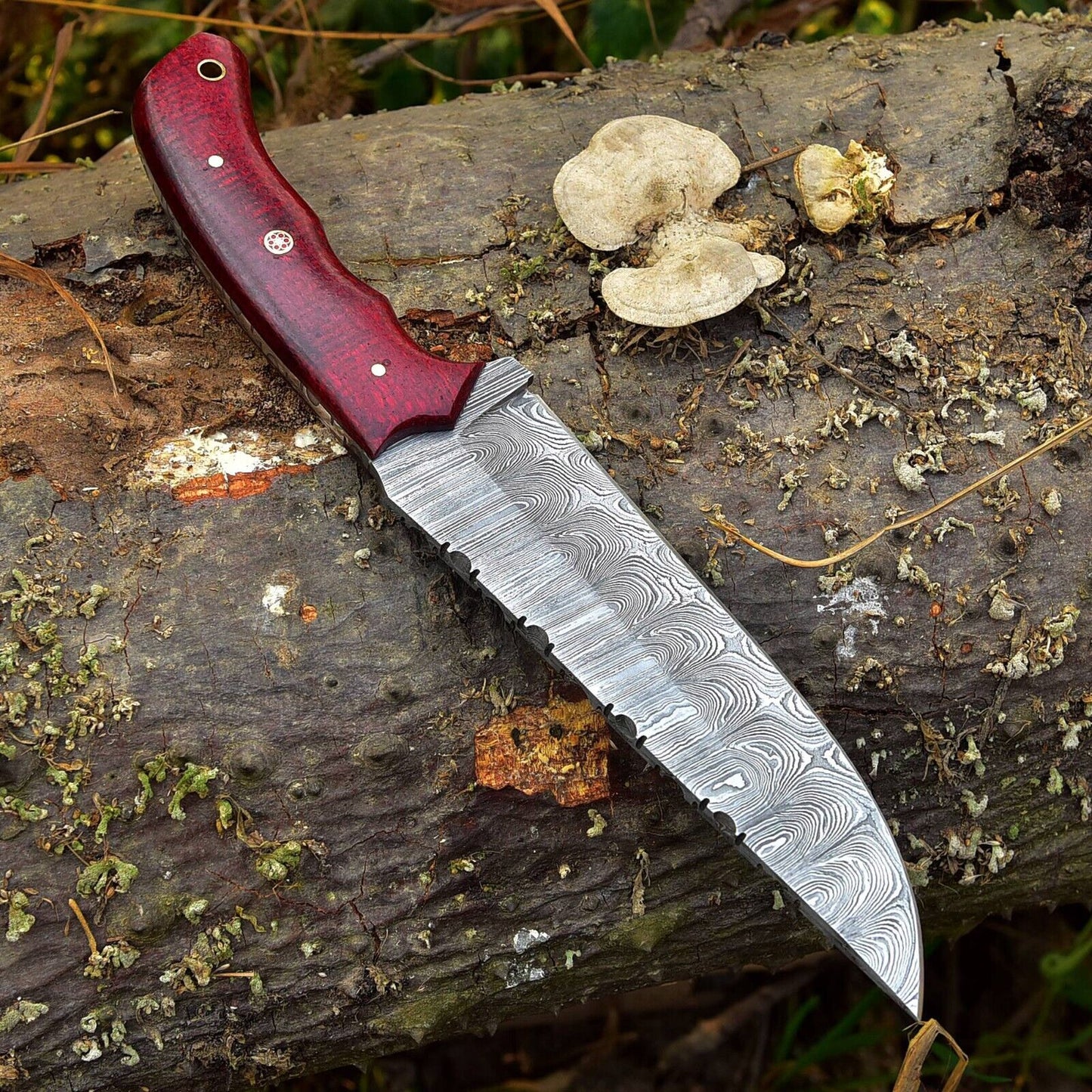 Handmade Damascus Fixed Blade Knife with Wood Handle