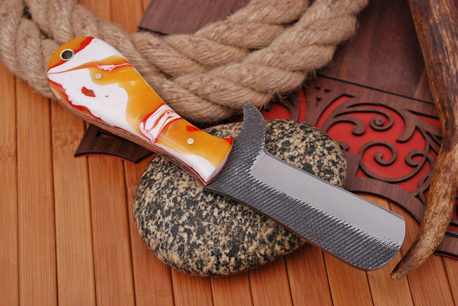 EDC Bull Cutter Knife - Hand-Forged Railroad Steel Cowboy Knife with Sheath