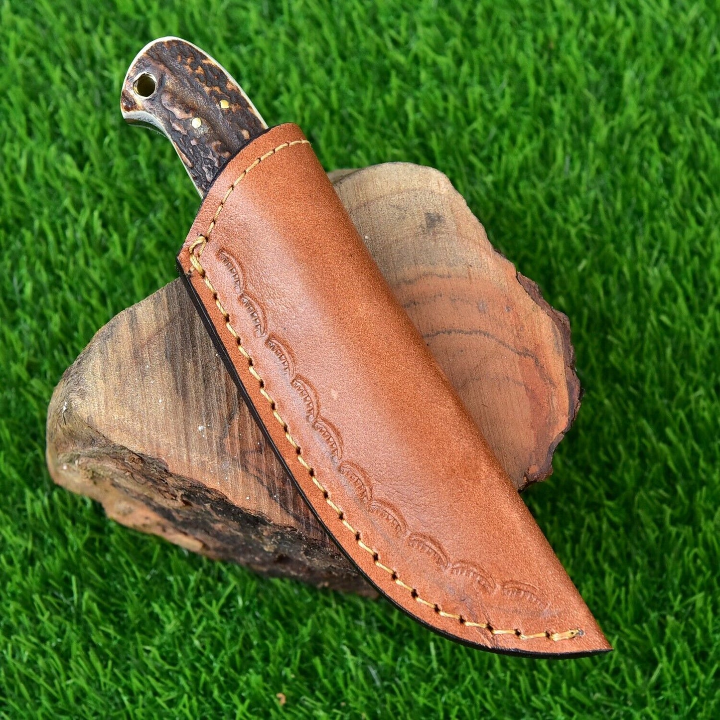 Damascus Hunting Knife with Deer Stag Handle