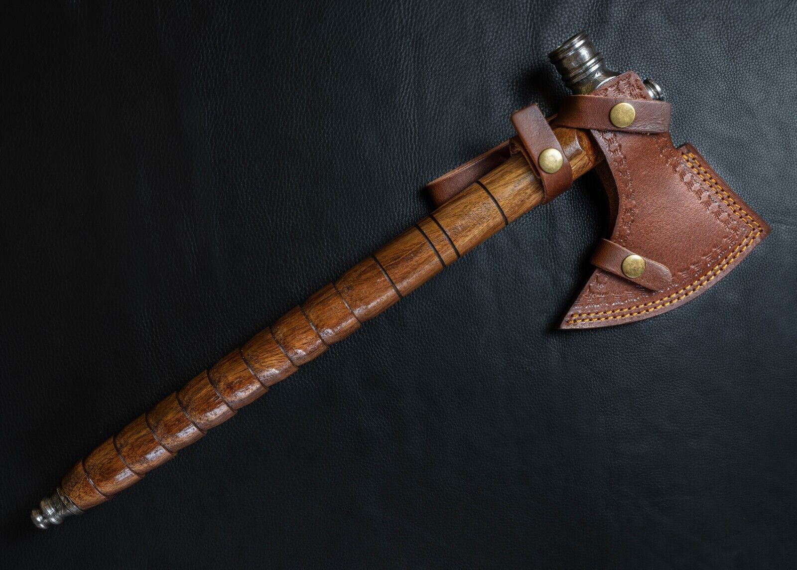 Viking Damascus Steel Axe with Rosewood Handle and Sheath