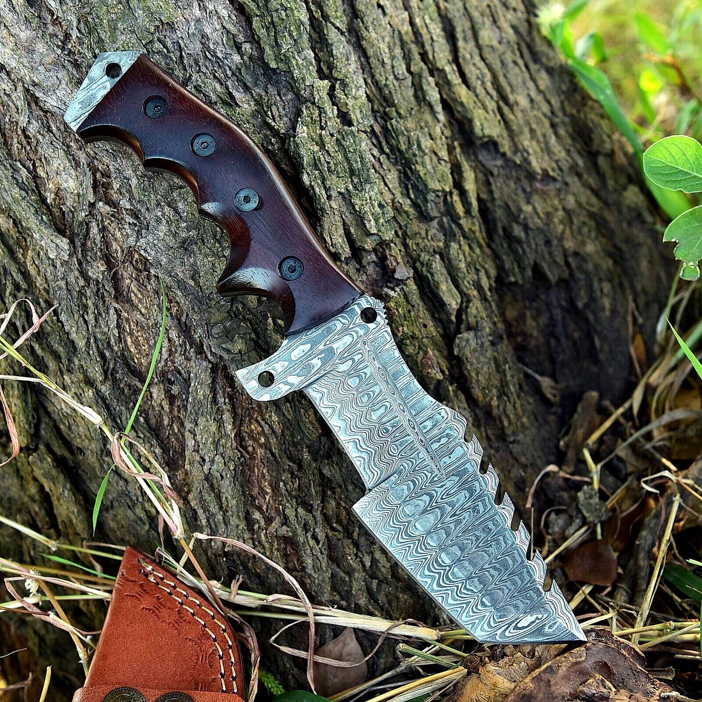 Forged Damascus Tracker Knife for Camping