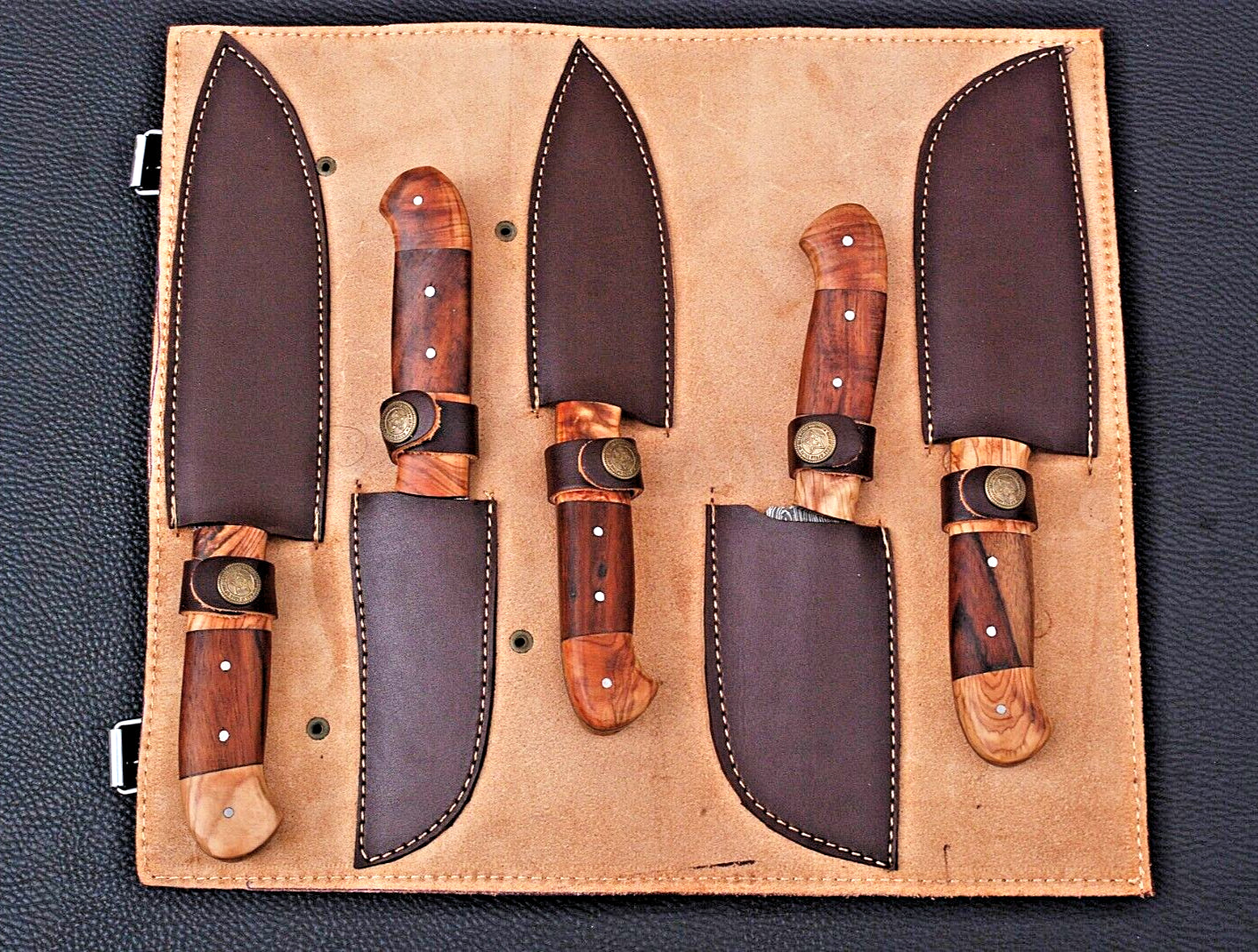 Hand-Forged Damascus Steel Chef Knife Set - Premium Kitchen Knife Set