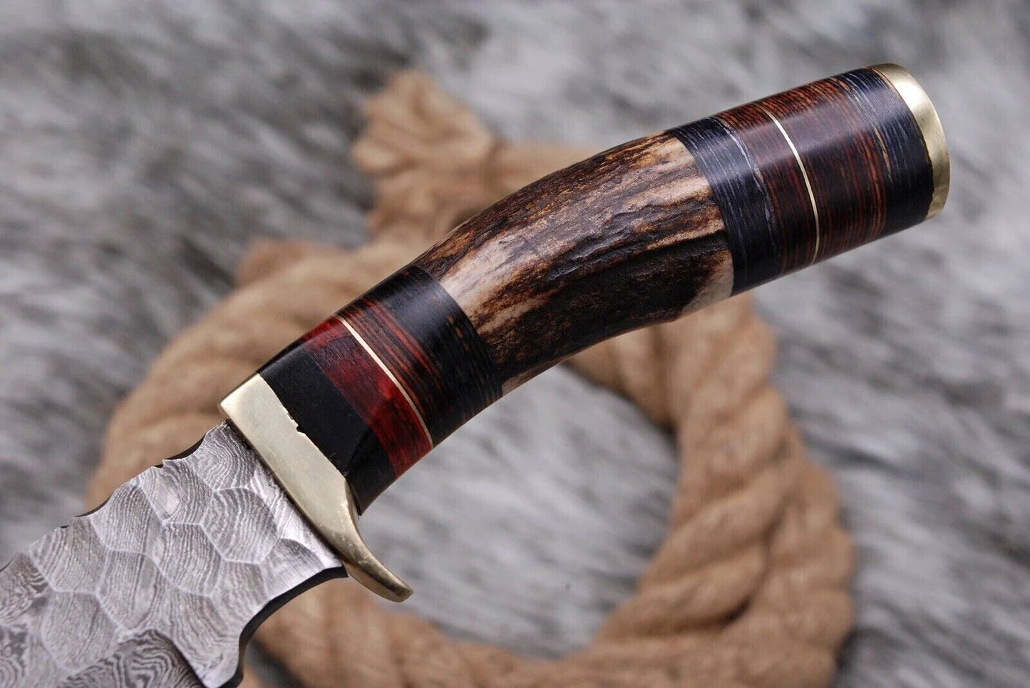 Custom Damascus Steel Deer Skinning Knife with Stag Handle