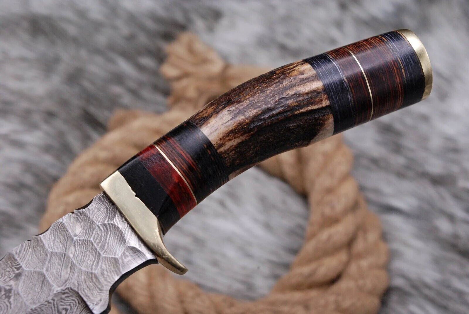 Damascus Hunting Skinning Knife with Stag Handle