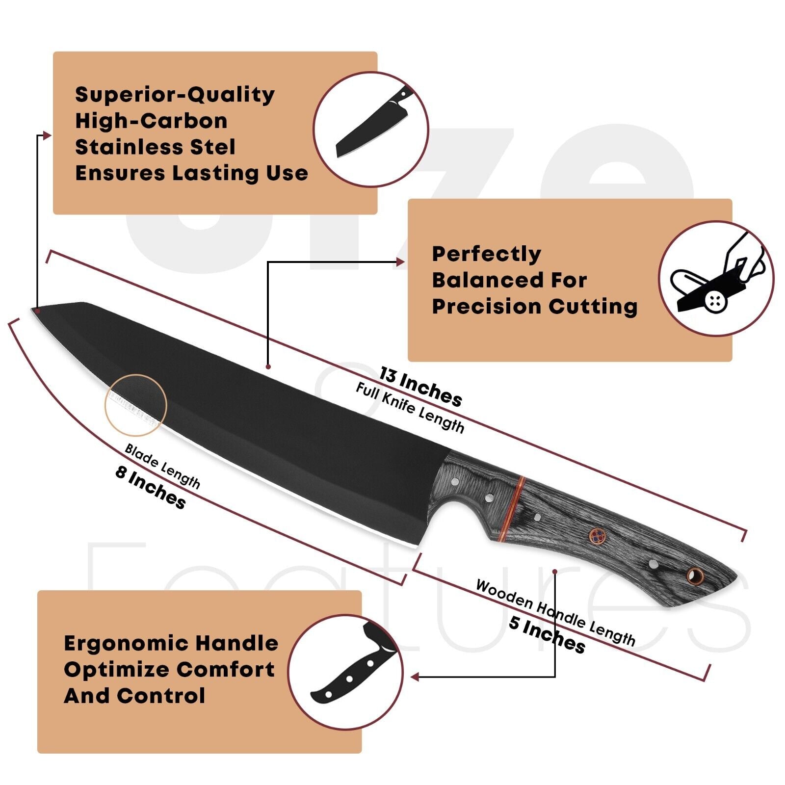 Carbon Steel Chef Knife Set - 5 Handmade Kitchen Knife Set