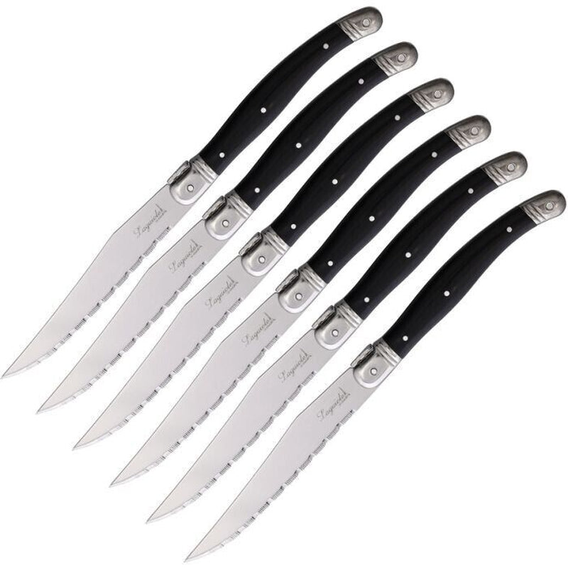 Laguiole 6 Set Kitchen Pc Steak Knife 4.5 Stainless Blade Black Synthetic Handle