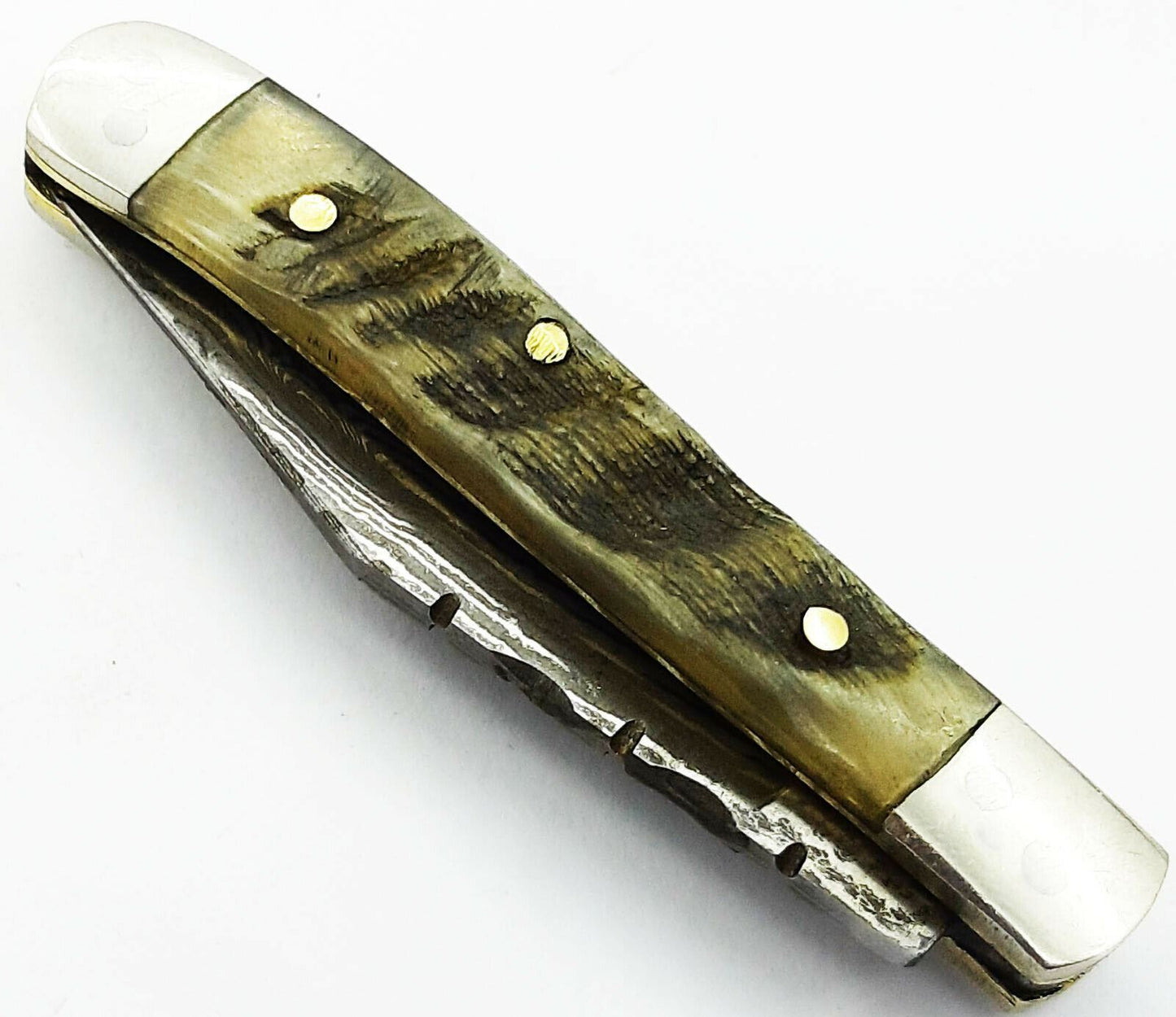 Damascus Folding Mini Pocket Knife with Ram Horn